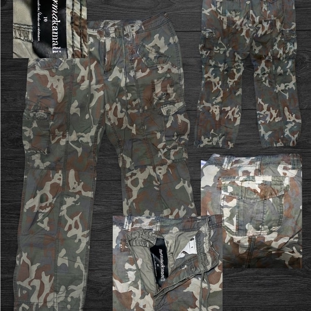 Norma Kamali Camouflage Cargo Pants - Green/Brown Camo; Size 10
